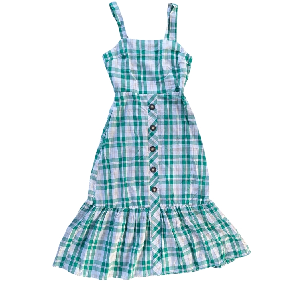 Magnolia Skye Juniors Medium Midi Dress Green Gingham Plaid Cottagecore Cottage